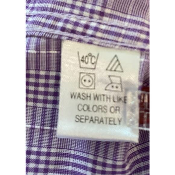 Vintage Dockers Long Sleeve Purple Plaid Cotton No Iron Shirt XL 17/17.5 34/35 - Picture 5 of 7
